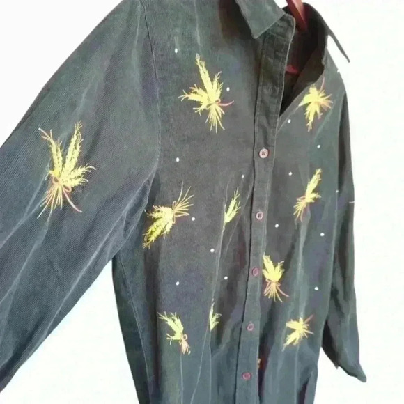 Quacker Factory Dark Green Corduroy Button-Down Shirt - Picture 2 of 5